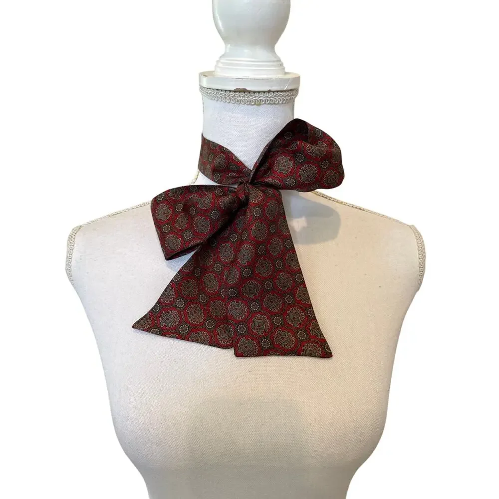 Vintage Jos A Bank Silk Bow Tie Brick Red Print